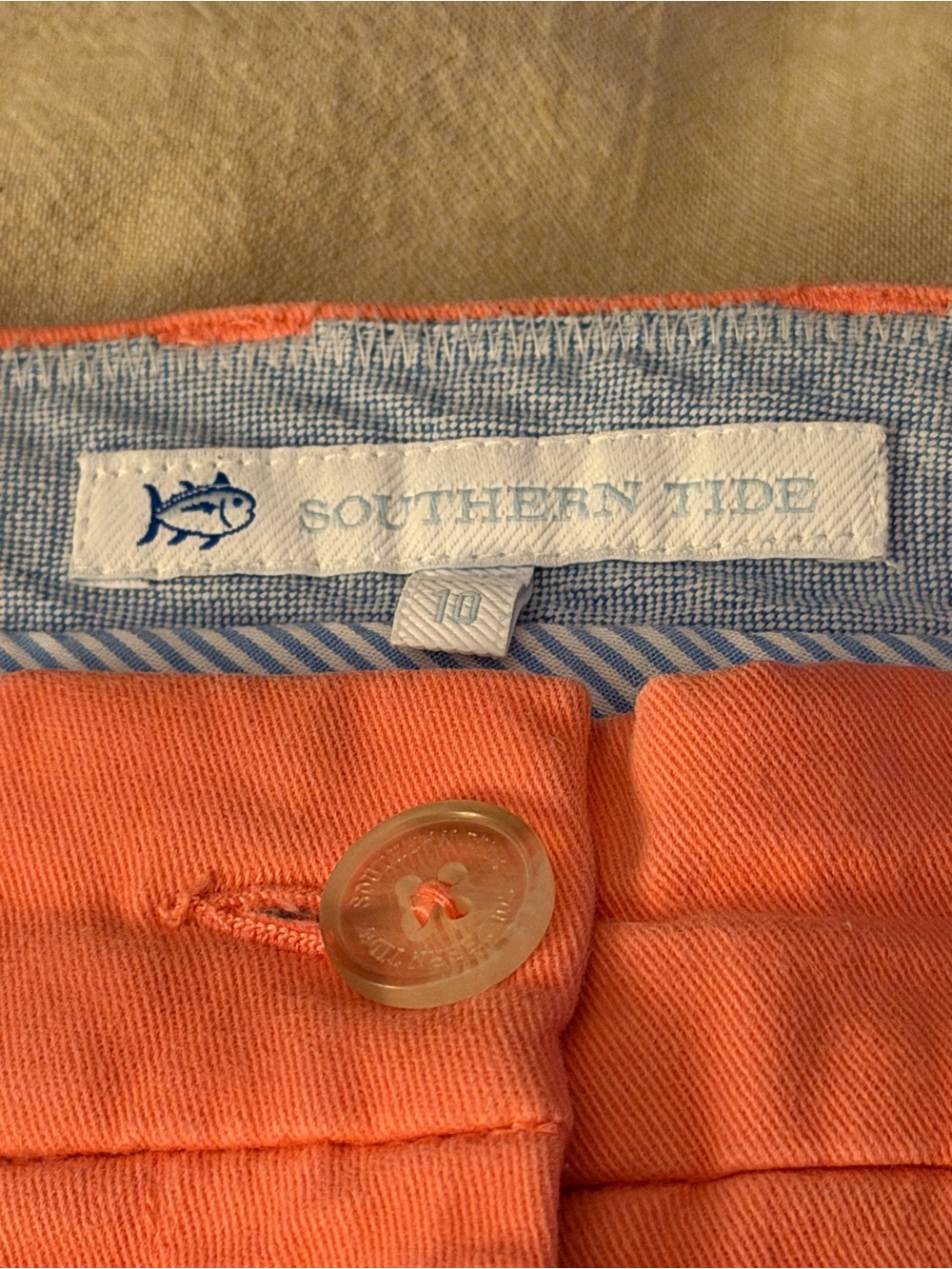 Southern Tide Shorts Womens 10 Coral Chino Twill Flat Front Summer Prep Logo - Picture 4 of 4